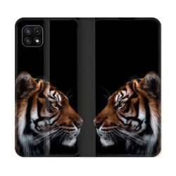Housse cuir portefeuille Pour Samsung Galaxy A22 5G Animal Tigre Noir