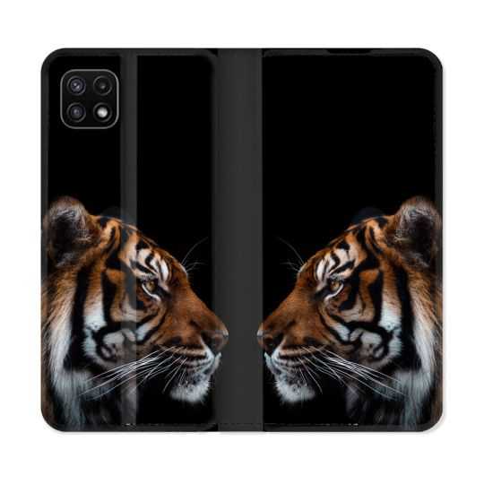 Housse cuir portefeuille Pour Samsung Galaxy A22 5G Animal Tigre Noir