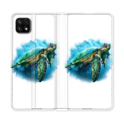 Housse cuir portefeuille Pour Samsung Galaxy A22 5G Animal Tortue Blanche multicolore