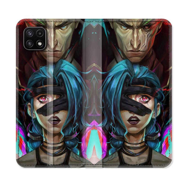 Housse cuir portefeuille Pour Samsung Galaxy A22 5G Arcane Jynx Bleu