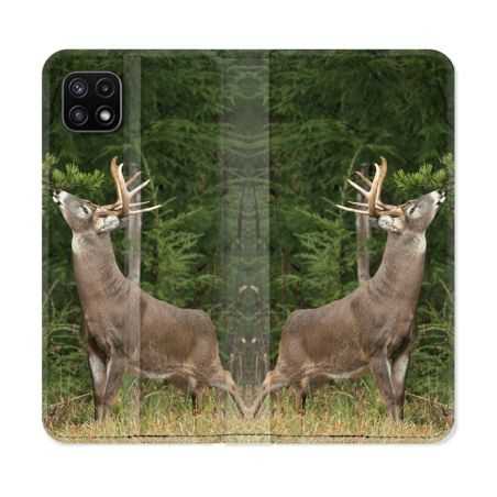 Housse cuir portefeuille Pour Samsung Galaxy A22 5G Chasse Cerf