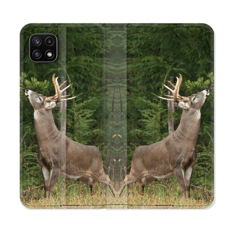 Housse cuir portefeuille Pour Samsung Galaxy A22 5G Chasse Cerf