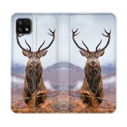 Housse cuir portefeuille Pour Samsung Galaxy A22 5G Chasse Chevreuil Montagne