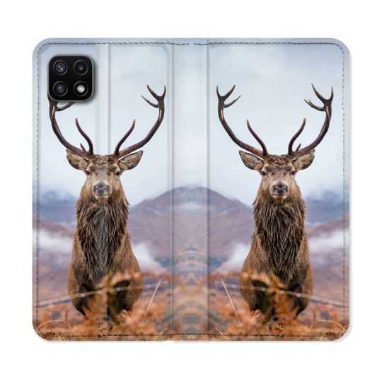 Housse cuir portefeuille Pour Samsung Galaxy A22 5G Chasse Chevreuil Montagne