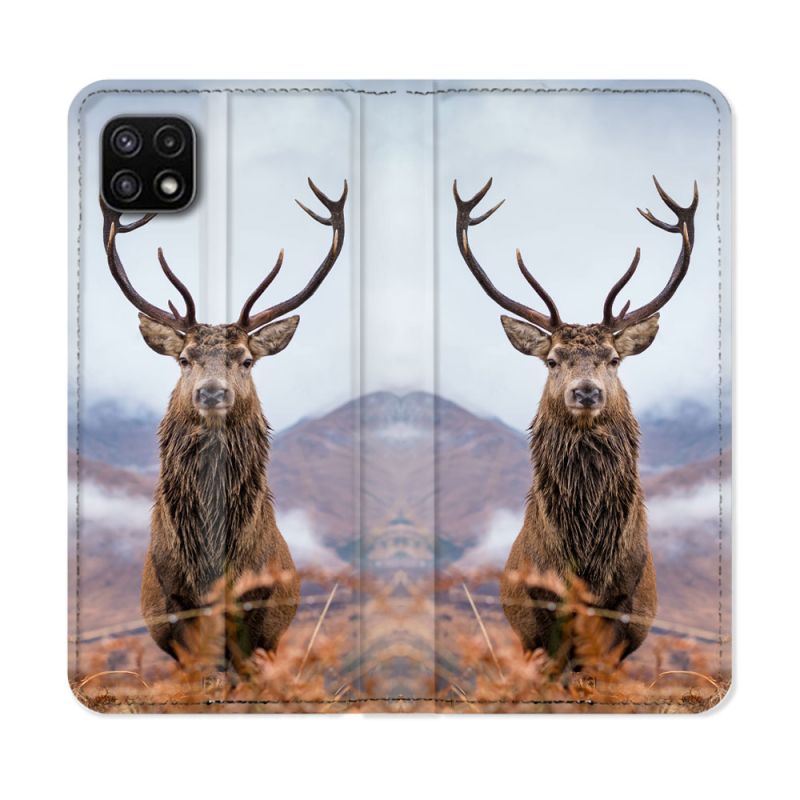 Housse cuir portefeuille Pour Samsung Galaxy A22 5G Chasse Chevreuil Montagne