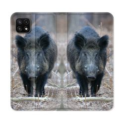 Housse cuir portefeuille Pour Samsung Galaxy A22 5G Chasse Sanglier Pin