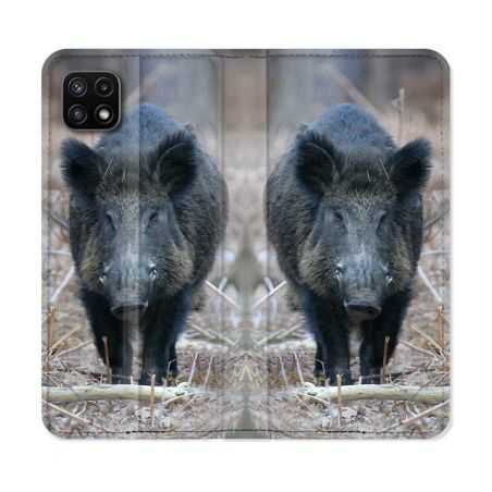 Housse cuir portefeuille Pour Samsung Galaxy A22 5G Chasse Sanglier Pin