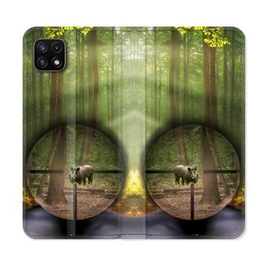 Housse cuir portefeuille Pour Samsung Galaxy A22 5G Chasse Sanglier Viseur