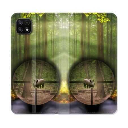 Housse cuir portefeuille Pour Samsung Galaxy A22 5G Chasse Sanglier Viseur