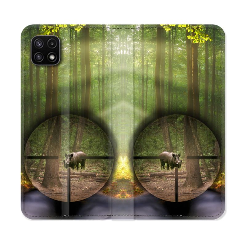 Housse cuir portefeuille Pour Samsung Galaxy A22 5G Chasse Sanglier Viseur
