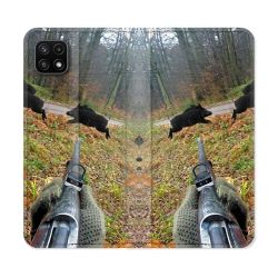 Housse cuir portefeuille Pour Samsung Galaxy A22 5G Chasse Vision Tir