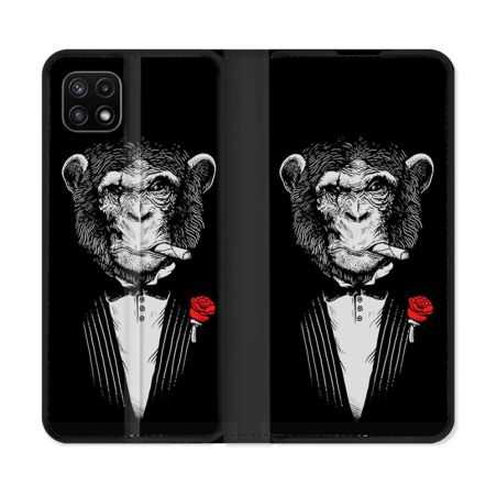 Housse cuir portefeuille Pour Samsung Galaxy A22 5G Decale Singe Mafia
