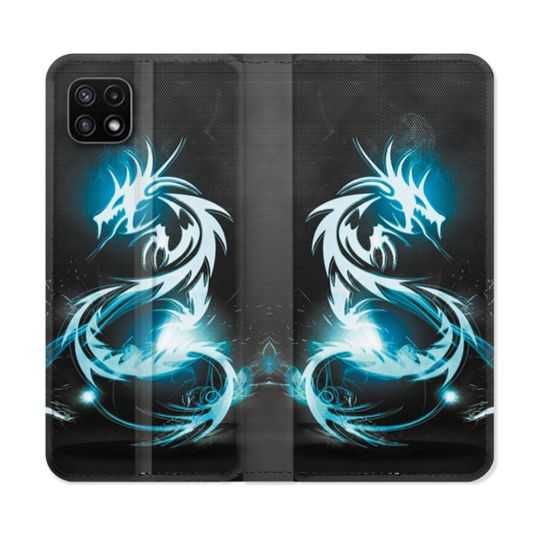 Housse cuir portefeuille Pour Samsung Galaxy A22 5G Fantastique Dragon Bleu