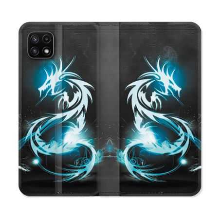 Housse cuir portefeuille Pour Samsung Galaxy A22 5G Fantastique Dragon Bleu