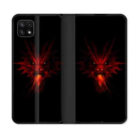 Housse cuir portefeuille Pour Samsung Galaxy A22 5G Fantastique Dragon Feu