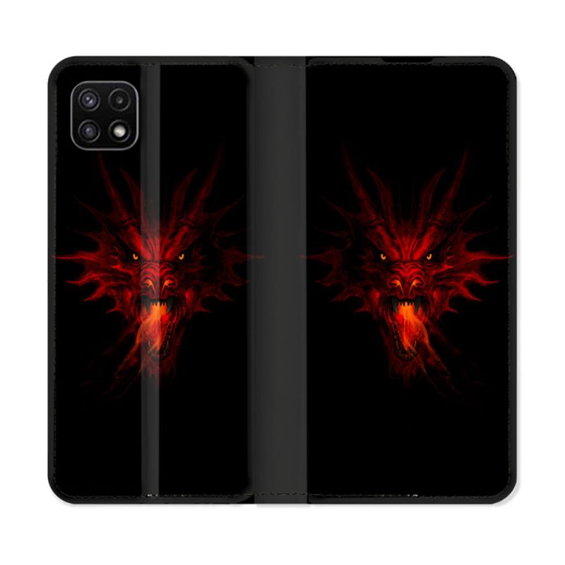 Housse cuir portefeuille Pour Samsung Galaxy A22 5G Fantastique Dragon Feu