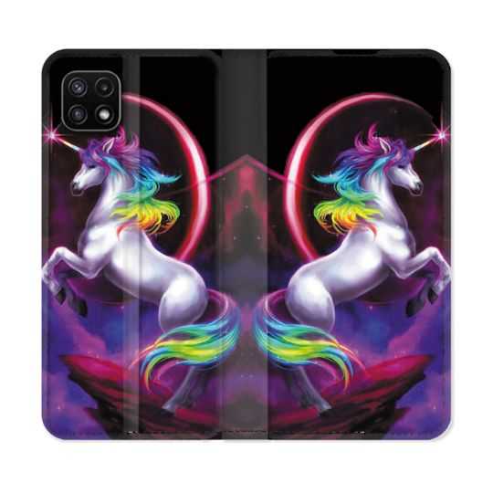 Housse cuir portefeuille Pour Samsung Galaxy A22 5G Fantastique Licorne Arc en ciel
