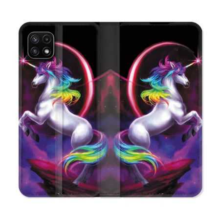 Housse cuir portefeuille Pour Samsung Galaxy A22 5G Fantastique Licorne Arc en ciel
