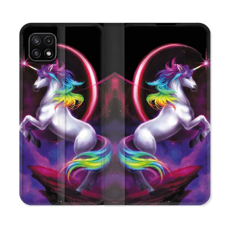 Housse cuir portefeuille Pour Samsung Galaxy A22 5G Fantastique Licorne Arc en ciel