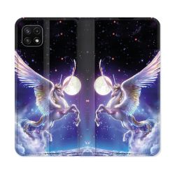 Housse cuir portefeuille Pour Samsung Galaxy A22 5G Fantastique Licorne Céleste
