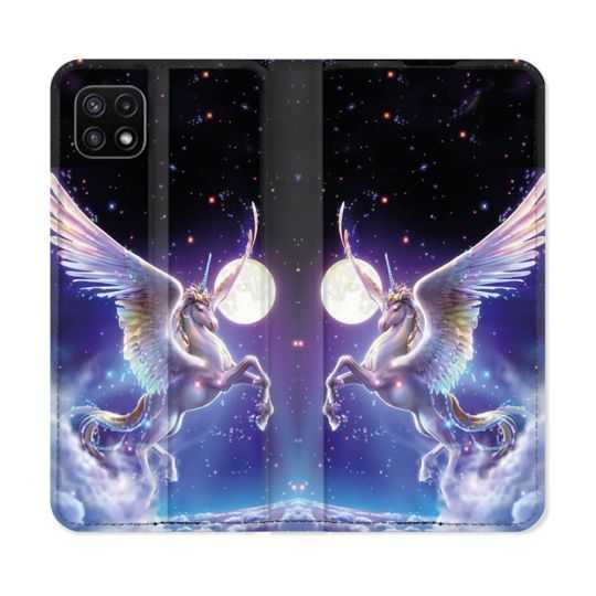 Housse cuir portefeuille Pour Samsung Galaxy A22 5G Fantastique Licorne Céleste