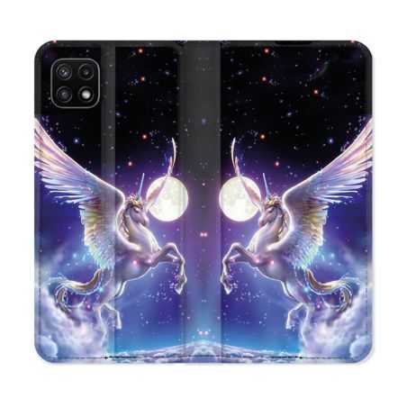 Housse cuir portefeuille Pour Samsung Galaxy A22 5G Fantastique Licorne Céleste