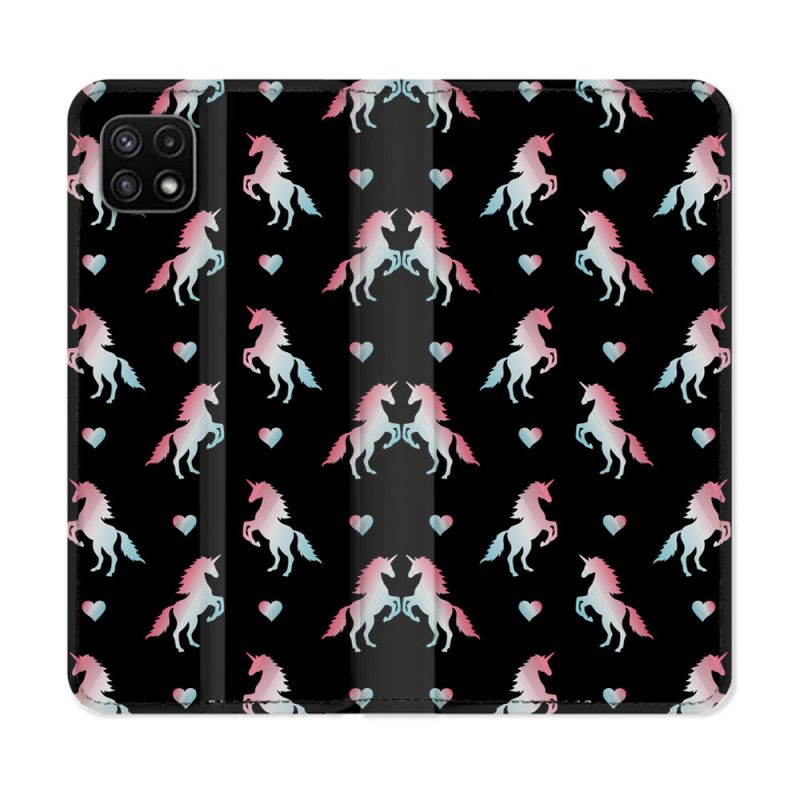 Housse cuir portefeuille Pour Samsung Galaxy A22 5G Fantastique Licorne Pattern