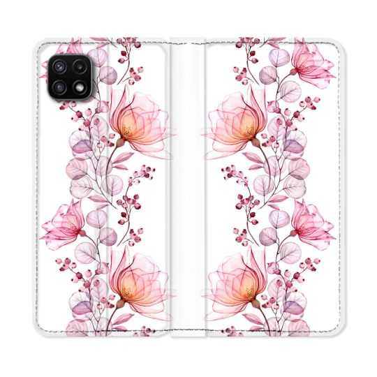 Housse cuir portefeuille Pour Samsung Galaxy A22 5G Fleur Eclosion