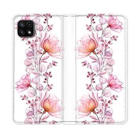Housse cuir portefeuille Pour Samsung Galaxy A22 5G Fleur Eclosion