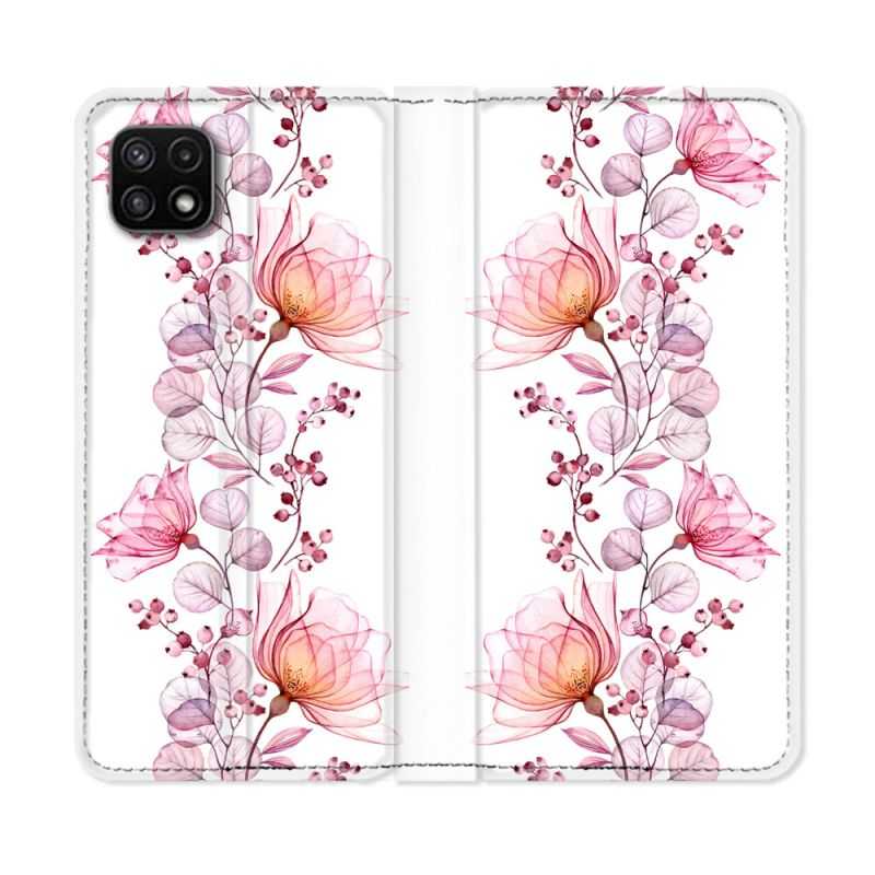 Housse cuir portefeuille Pour Samsung Galaxy A22 5G Fleur Eclosion