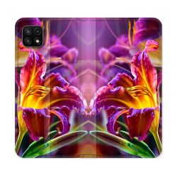 Housse cuir portefeuille Pour Samsung Galaxy A22 5G Fleur Lys Color