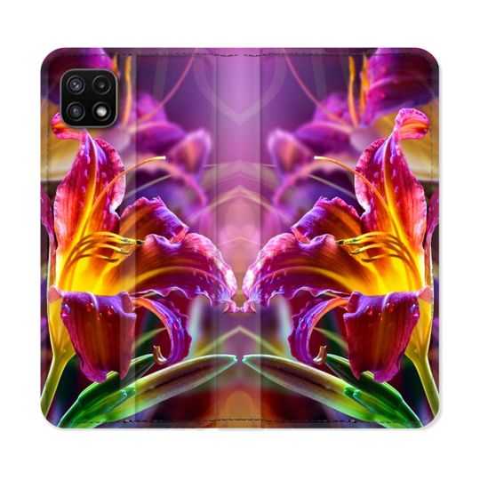 Housse cuir portefeuille Pour Samsung Galaxy A22 5G Fleur Lys Color