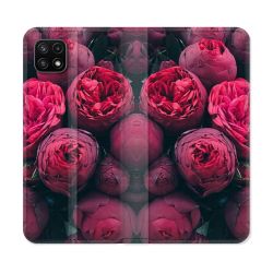 Housse cuir portefeuille Pour Samsung Galaxy A22 5G Fleur Pivoine