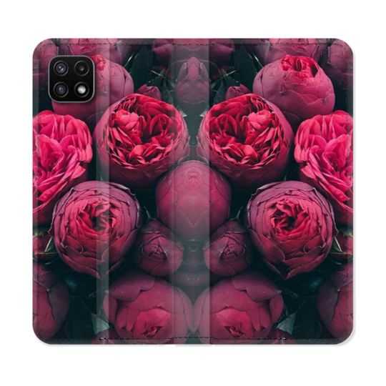 Housse cuir portefeuille Pour Samsung Galaxy A22 5G Fleur Pivoine