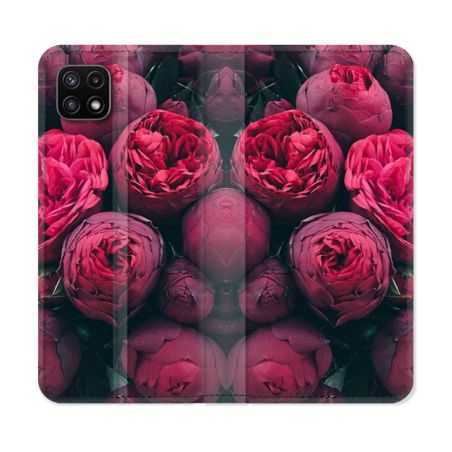 Housse cuir portefeuille Pour Samsung Galaxy A22 5G Fleur Pivoine