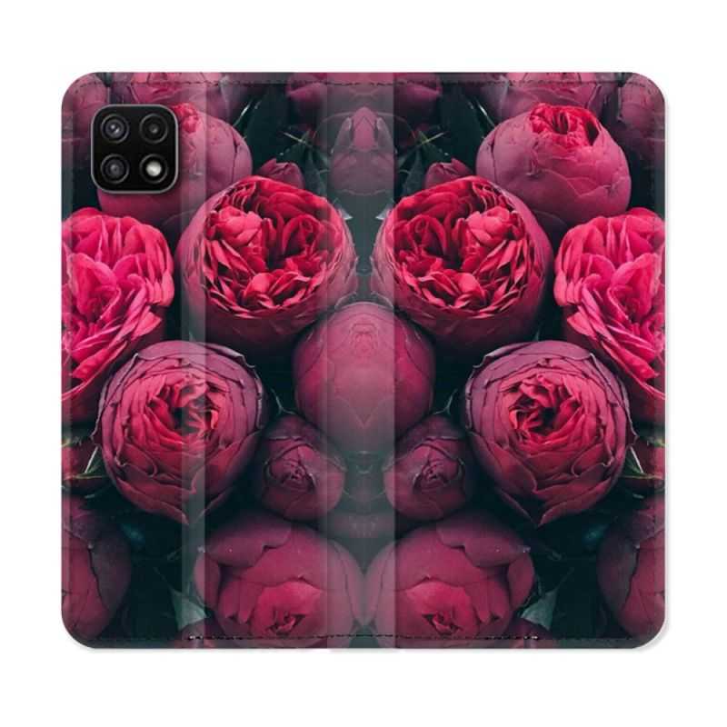 Housse cuir portefeuille Pour Samsung Galaxy A22 5G Fleur Pivoine