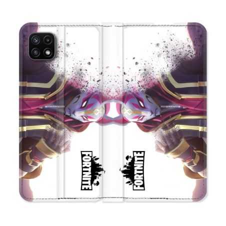 Housse cuir portefeuille Pour Samsung Galaxy A22 5G Fortnite Blanc