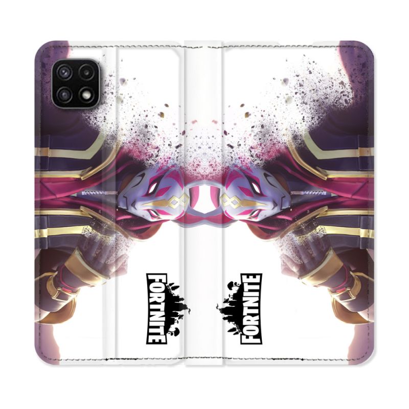 Housse cuir portefeuille Pour Samsung Galaxy A22 5G Fortnite Blanc