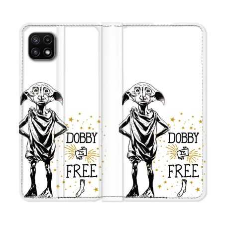 Housse cuir portefeuille Pour Samsung Galaxy A22 5G Harry Potter Dobby Free Blanc
