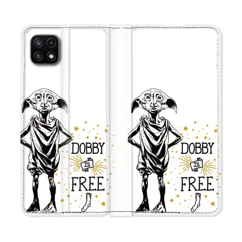 Housse cuir portefeuille Pour Samsung Galaxy A22 5G Harry Potter Dobby Free Blanc