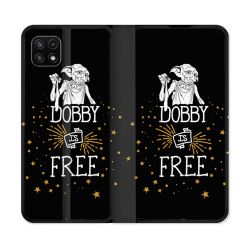 Housse cuir portefeuille Pour Samsung Galaxy A22 5G Harry Potter Dobby Free Noir