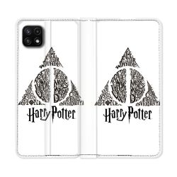 Housse cuir portefeuille Pour Samsung Galaxy A22 5G Harry Potter Hollows triangle Blanc