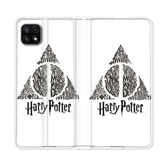 Housse cuir portefeuille Pour Samsung Galaxy A22 5G Harry Potter Hollows triangle Blanc