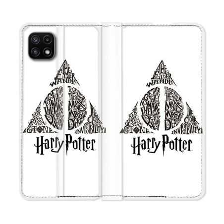 Housse cuir portefeuille Pour Samsung Galaxy A22 5G Harry Potter Hollows triangle Blanc