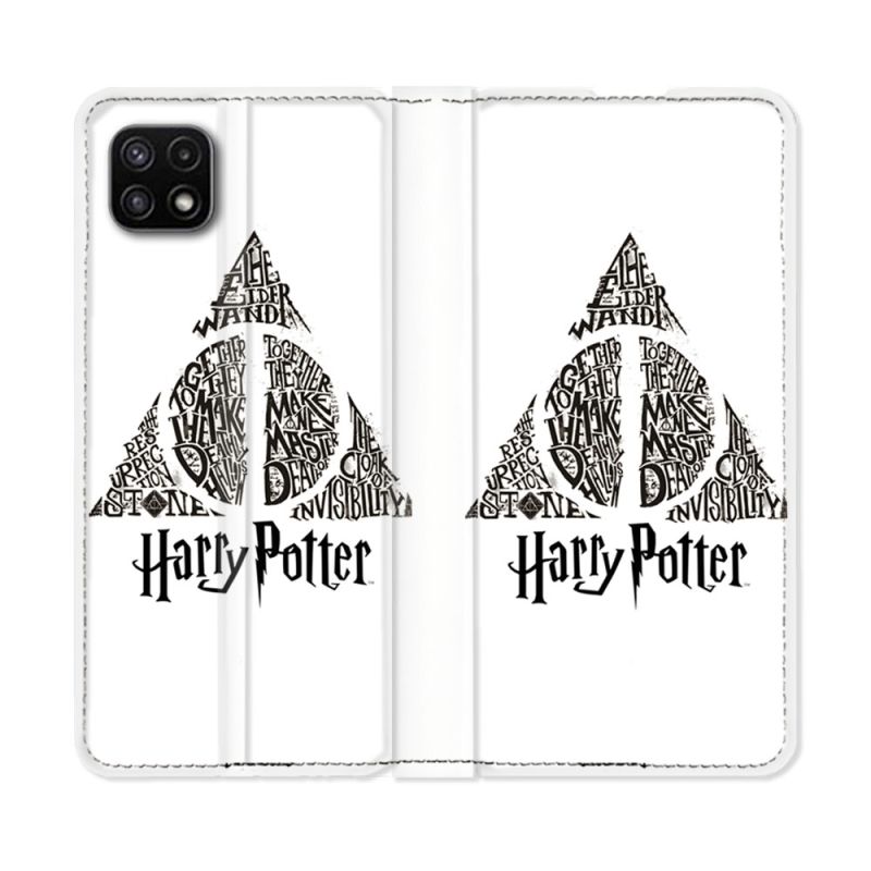 Housse cuir portefeuille Pour Samsung Galaxy A22 5G Harry Potter Hollows triangle Blanc
