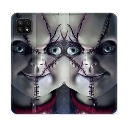 Housse cuir portefeuille Pour Samsung Galaxy A22 5G Horreur Chucky Cicatrice