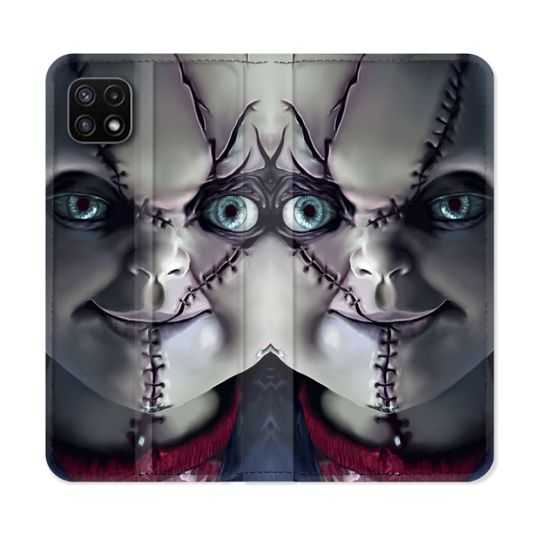 Housse cuir portefeuille Pour Samsung Galaxy A22 5G Horreur Chucky Cicatrice