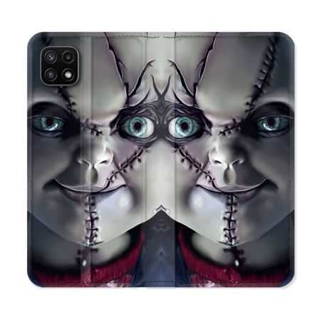 Housse cuir portefeuille Pour Samsung Galaxy A22 5G Horreur Chucky Cicatrice