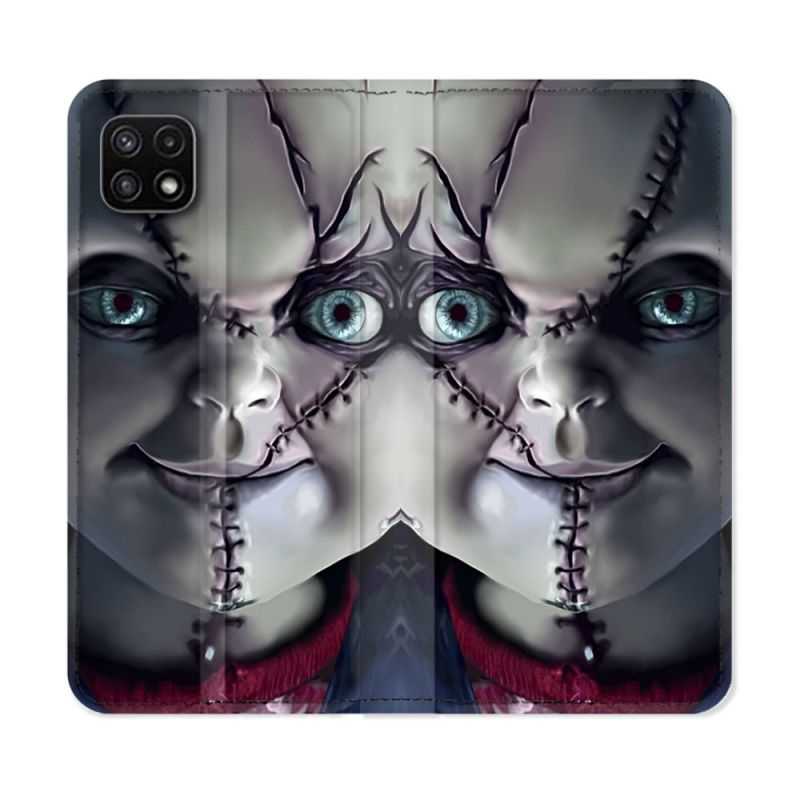 Housse cuir portefeuille Pour Samsung Galaxy A22 5G Horreur Chucky Cicatrice