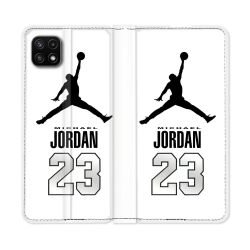 Housse cuir portefeuille Pour Samsung Galaxy A22 5G Jordan 23 Blanc